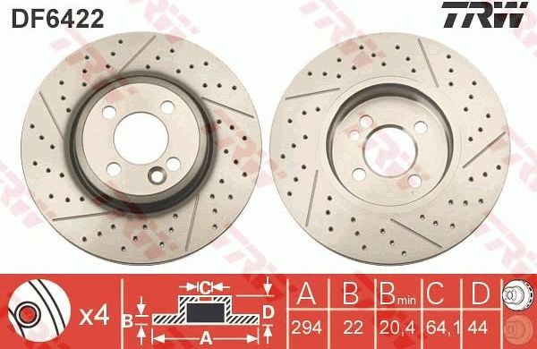 Тормозной диск TRW передний для MINI Hatch II (R56) 2006-2013. Артикул DF6422