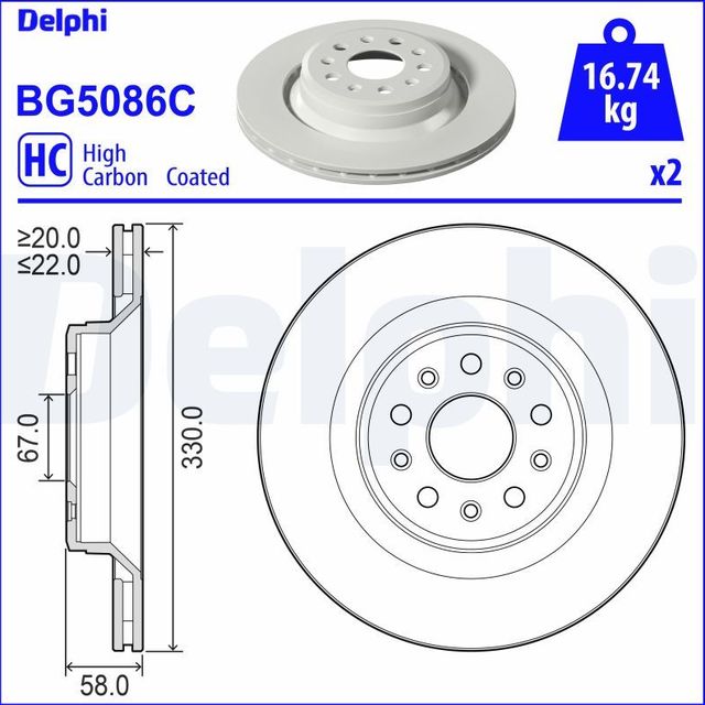 Тормозной диск Delphi задний для Maserati Quattroporte VI 2016-2026. Артикул BG5086C