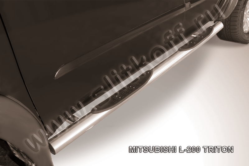 Пороги Slitkoff труба d76 с проступями для Mitsubishi L200 IV Triton 2006-2015. Артикул ML012