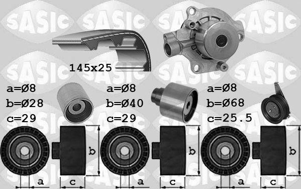 Помпа (водяной насос) с комплектом ремня ГРМ Sasic. Артикул 3906102