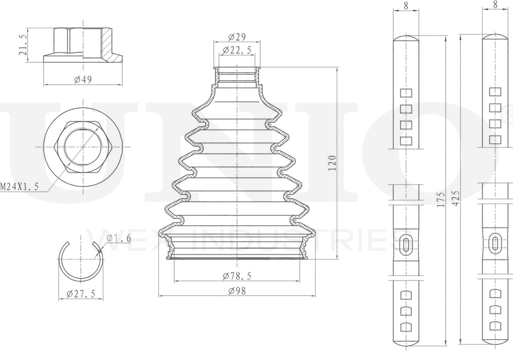 Пыльник ШРУС, комплект (Unio). Артикул DUC-30134K