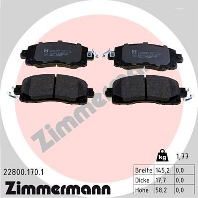 Тормозные колодки Zimmermann. Артикул 22800.170.1