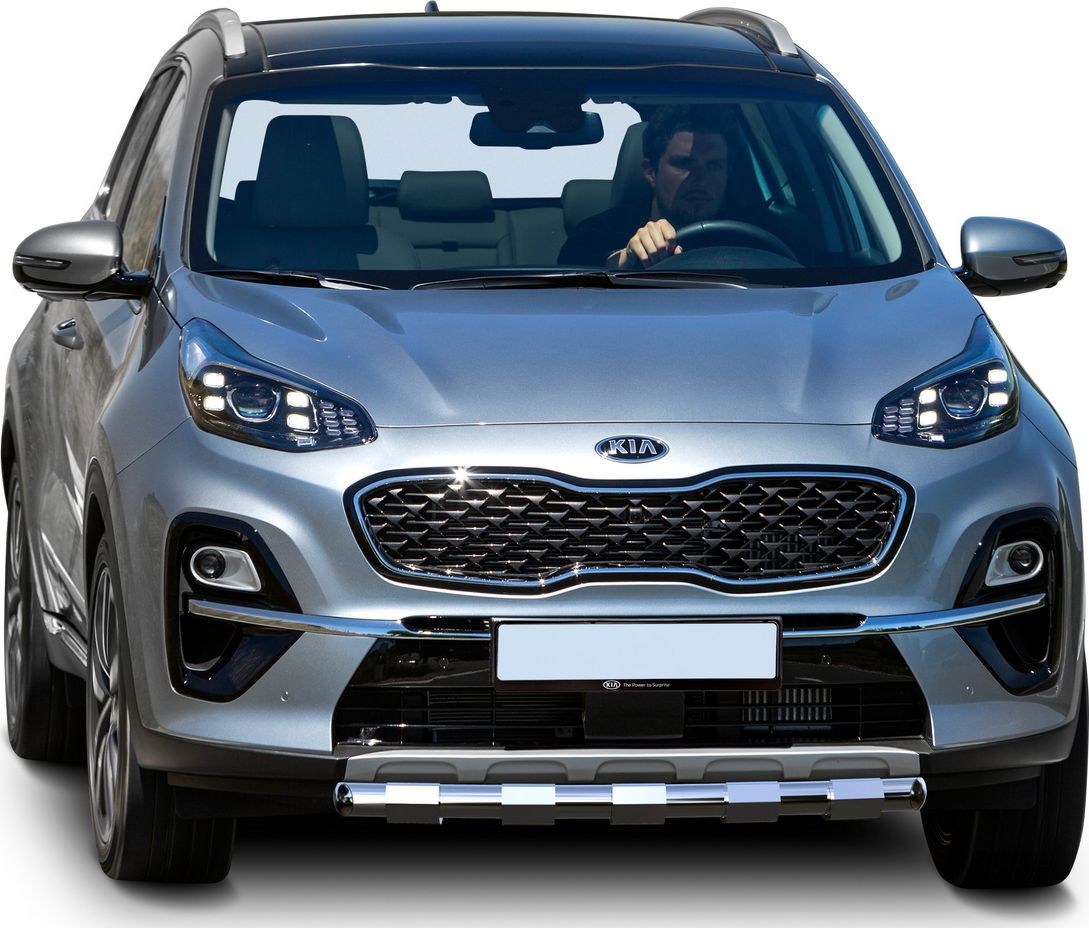 Защита Rival переднего бампера d57 усиленная для Kia Sportage IV рестайлинг (кроме GT-Line) 2018-2026. Артикул R.2811.001