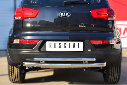 Защита RusStal заднего бампера d63 (дуга) d42 (дуга) для Kia Sportage III 2014-2024. Артикул KSGZ-001679