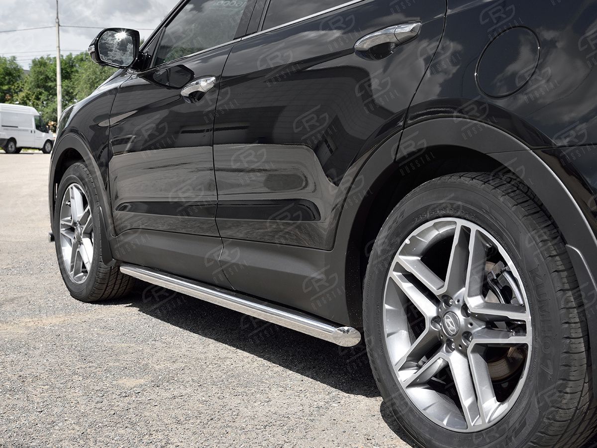 Защита порогов RusStal труба d63 для Hyundai Santa Fe Grand 2016-2026 (Вариант 1). Артикул HSFT-0027381