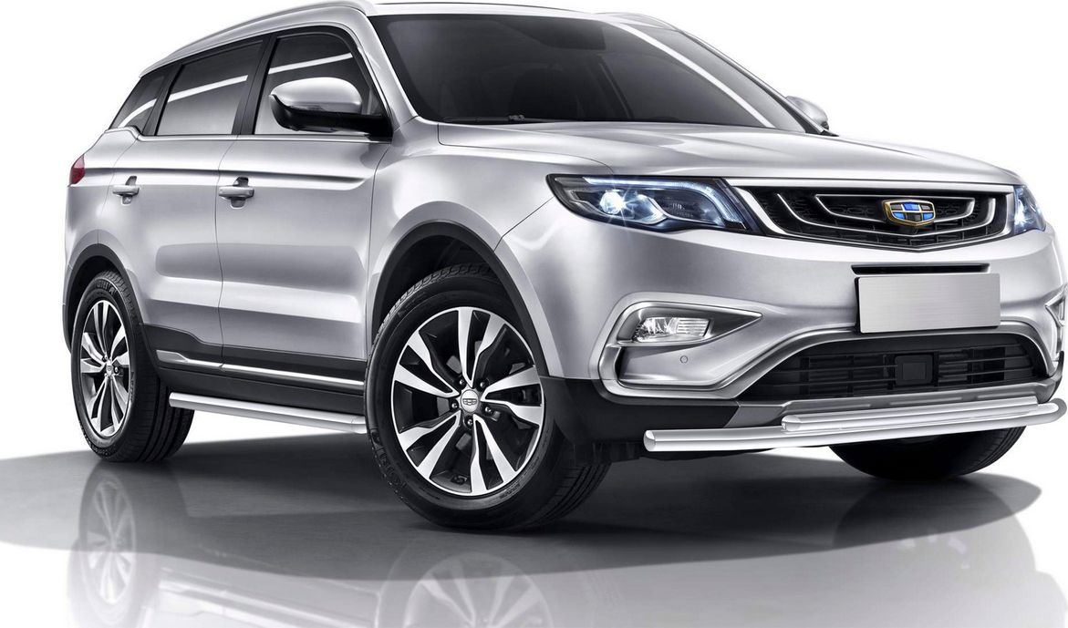 Защита Rival переднего бампера d57+d42 для Geely Atlas 2018-2026. Артикул R.1904.001