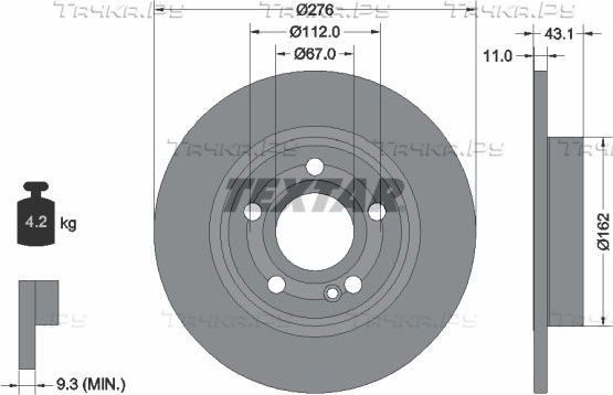 Тормозной диск Textar Pro. Артикул 92316803