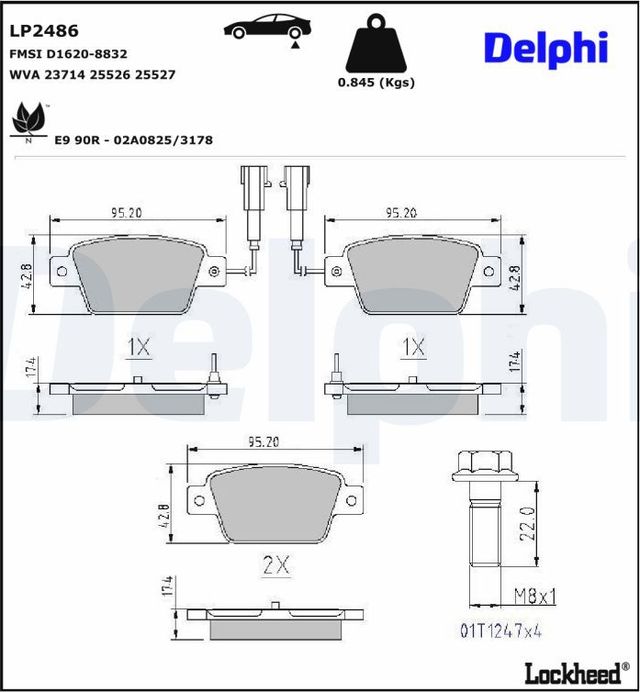 Тормозные колодки Delphi (Low-Metallic) для Fiat Multipla I 2002-2010. Артикул LP2486