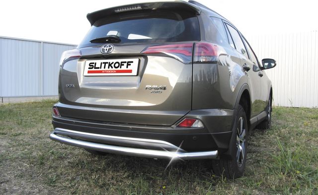 Защита Slitkoff заднего бампера d57 длинная для Toyota RAV4 IV рестайлинг 2015-2019. Артикул TR415-008