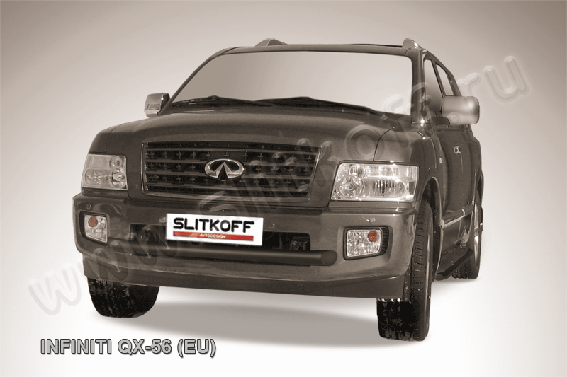 Защита Slitkoff переднего бампера d76 ЧЕРНАЯ матовая для Infiniti QX56 II 2004-2010. Артикул IN.QX004B
