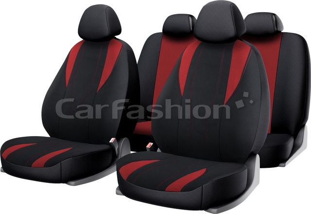 Чехлы универсальные CarFashion Golf на сидения авто, цвет Черный/Черный/Красный. Артикул 10120
