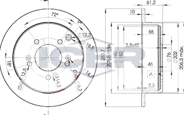 Тормозной диск Icer задний для Kia Sportage II 2004-2010. Артикул 78BD2907-2