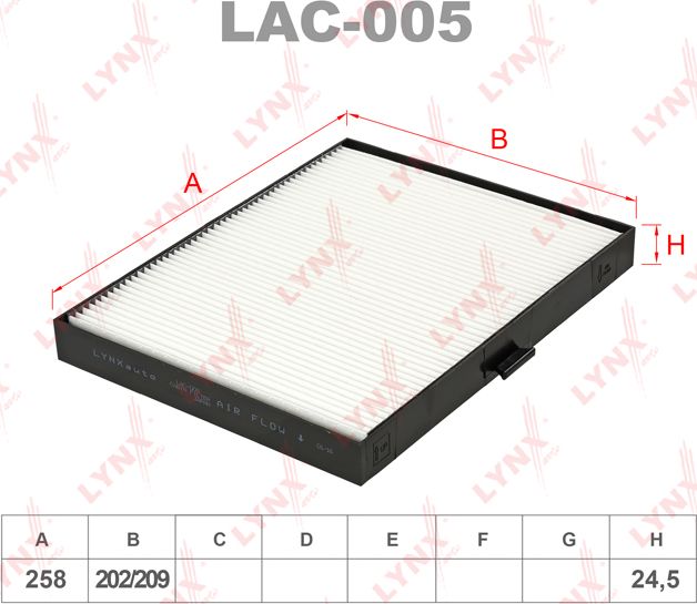Салонный фильтр LYNXauto. Артикул LAC-005