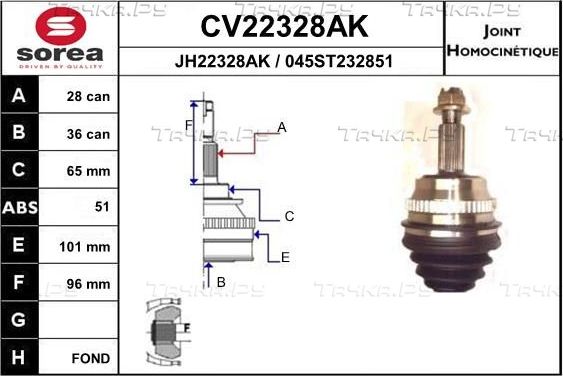 Шрус внутренний (граната) EAI передний для Opel Movano II 1998-2010. Артикул CV22328AK