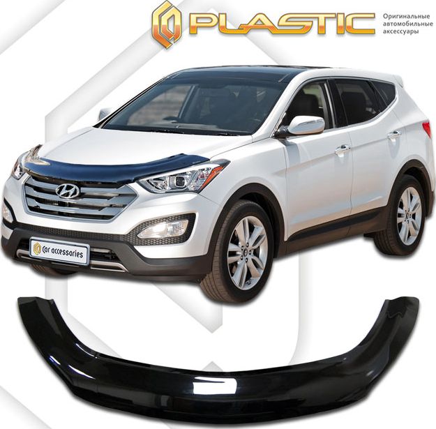 Дефлектор СА Пластик для капота (exclusive) (Classic черный) Hyundai Santa Fe III 2012-2018. Артикул 2010060107814