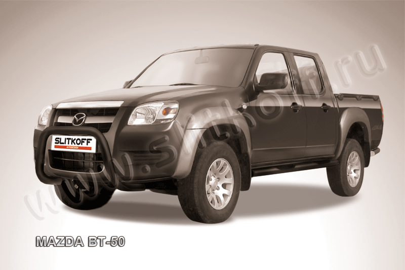 Кенгурятник Slitkoff d76 низкий мини ЧЕРНЫЙ матовый для Mazda BT-50 I 2006-2011. Артикул MZB003B