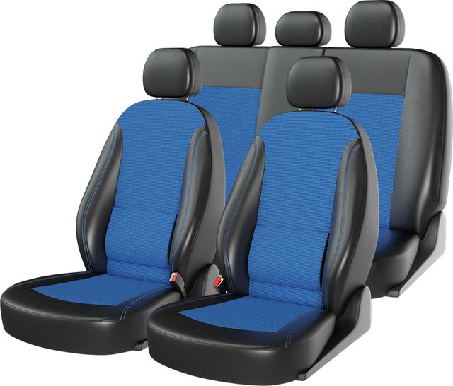 Чехлы универсальные CarFashion Atom Comfort на сидения авто, цвет Черный/Темно-синий/Синий. Артикул 10807