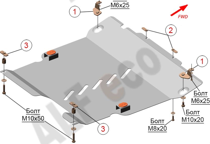 Защита алюминиевая Alfeco для картера и КПП Toyota Passo 2004-2010. Артикул ALF.24.102 AL4