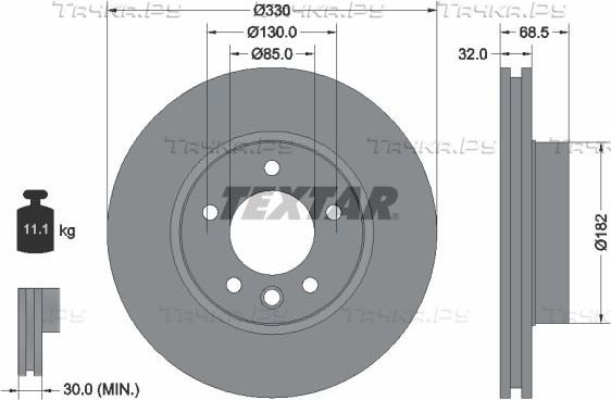 Тормозной диск Textar Pro+ передний правый для Volkswagen Touareg II 2010-2018. Артикул 92121605