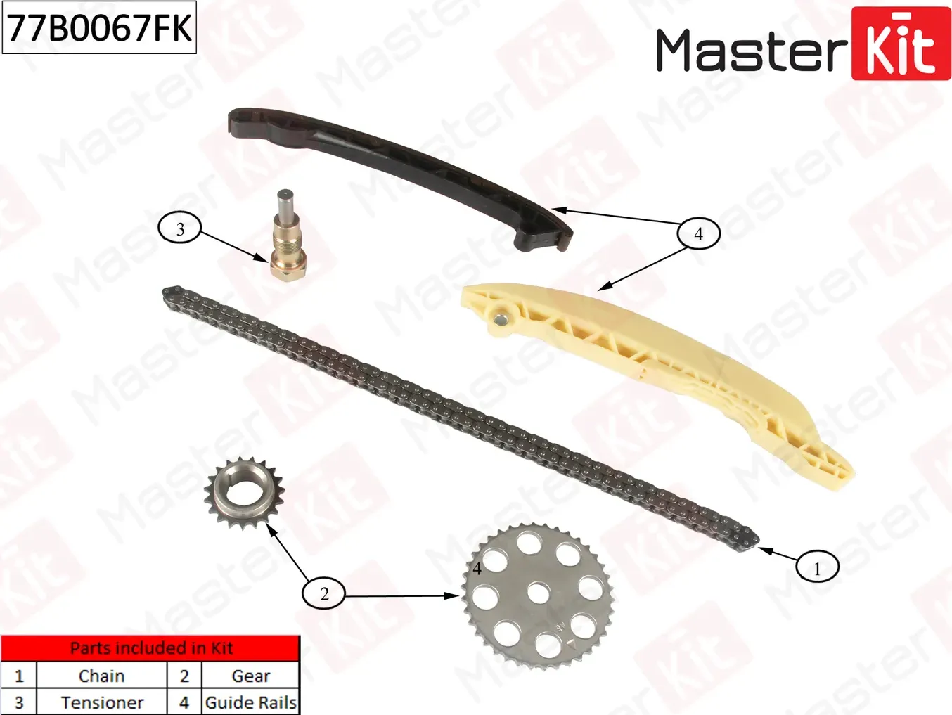 77B0067FK Комплект цепи ГРМ Ford Fiesta V/KA 1.3i-1.6i A9JB/CDB/CDC 01-08 (Master KIT) Master KIT. Артикул 77b0067fk