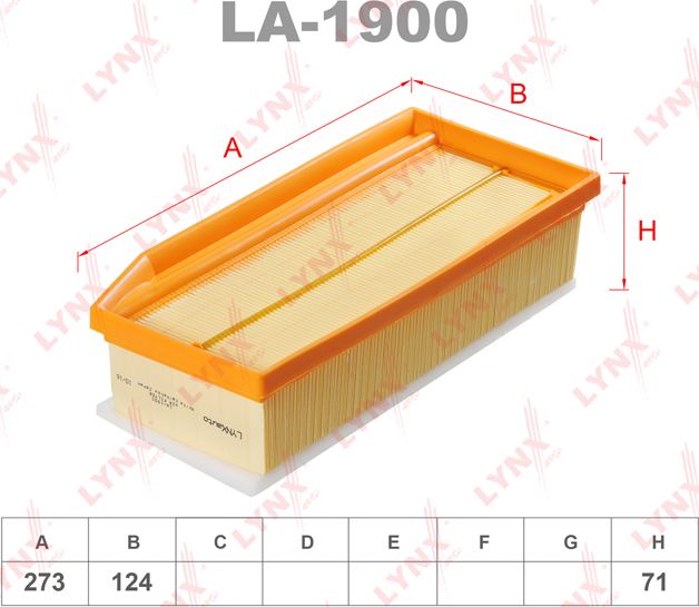 Воздушный фильтр LYNXauto для Renault Kaptur I 2016-2026. Артикул LA-1900