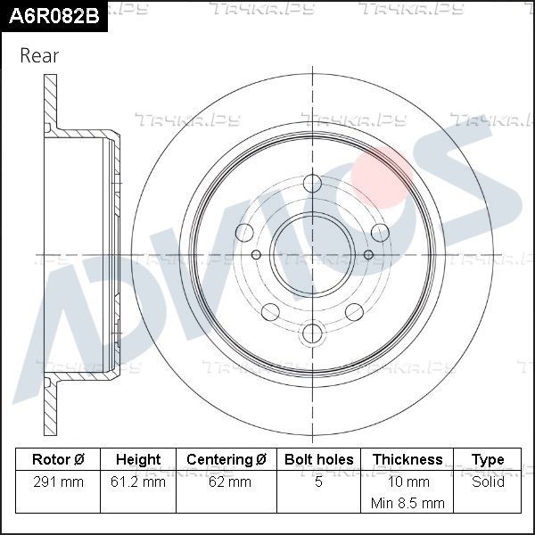 Тормозной диск Advics для Toyota Crown XI (S170) 2004-2008. Артикул A6R082B