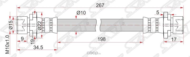 ШЛАНГ ТОРМОЗНОЙ RR TOYOTA COROLLASPACIOFIELDER (SAT). Артикул ST9094702C49