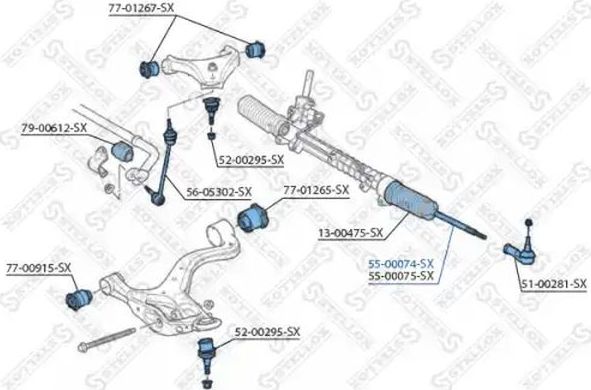 Рулевая тяга Stellox правая для Land Rover Discovery III 2004-2009. Артикул 55-00074-SX