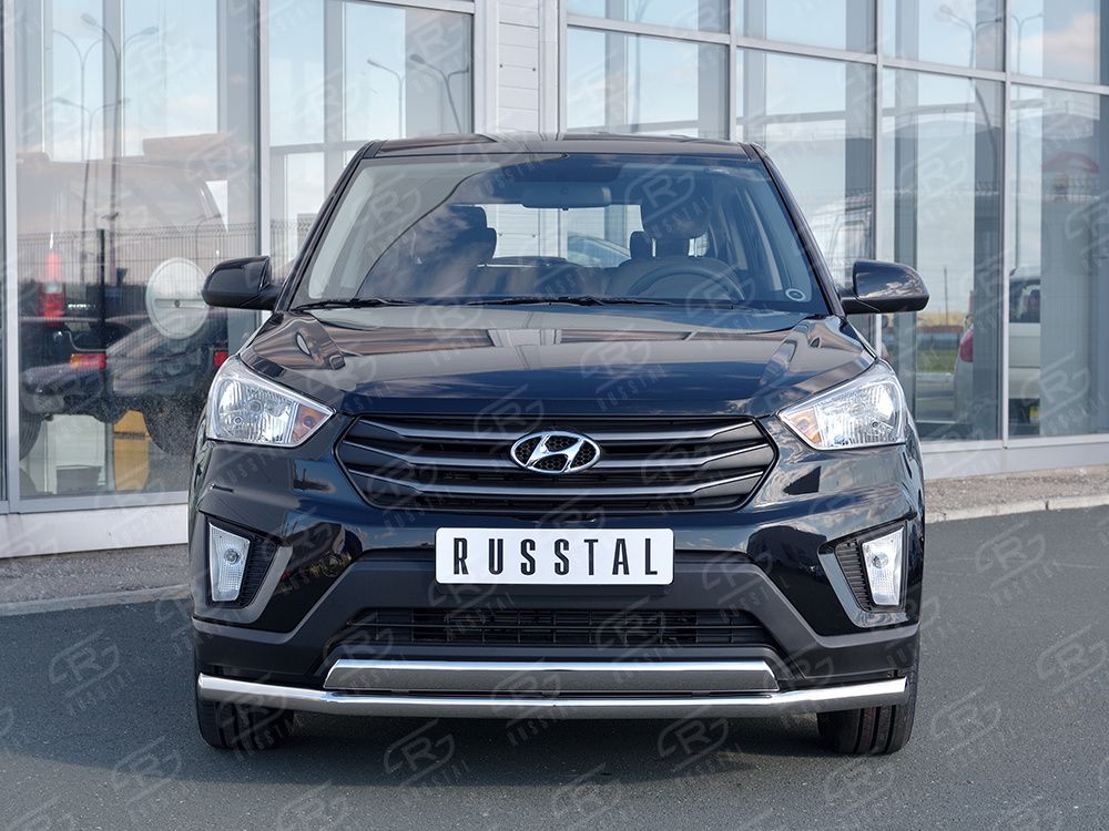 Защита RusStal переднего бампера d63 секция-75х42 дуга для Hyundai Creta I 2016-2021. Артикул HCRZ-002419