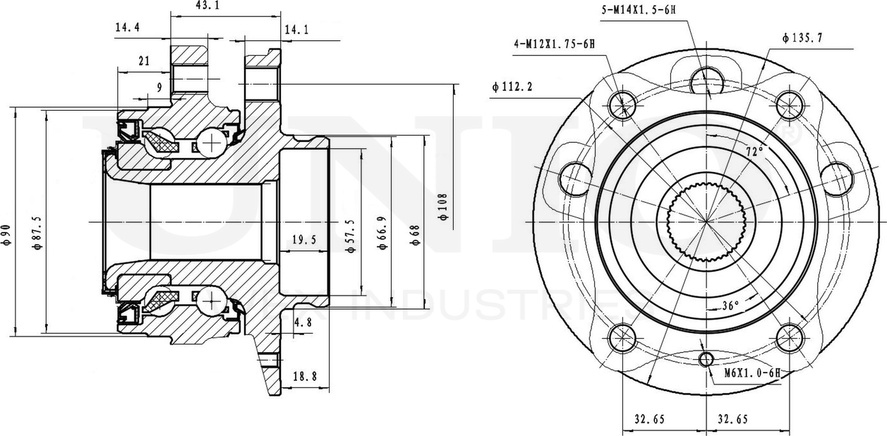 Ступица колеса с интегрированным подшипником (Unio). Артикул HUB-20219