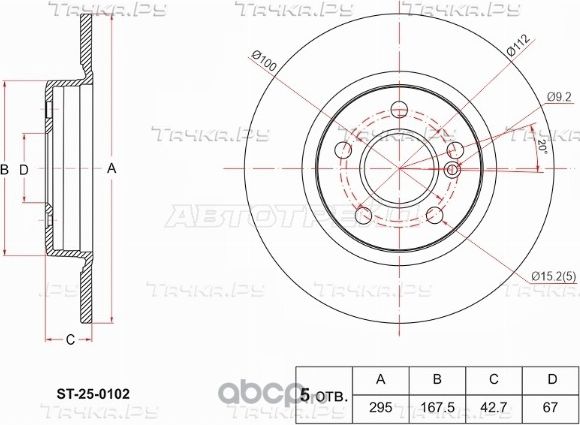 Диск тормозной зад MERCEDES A W176 12-18B W246 11 (SAT). Артикул ST250102