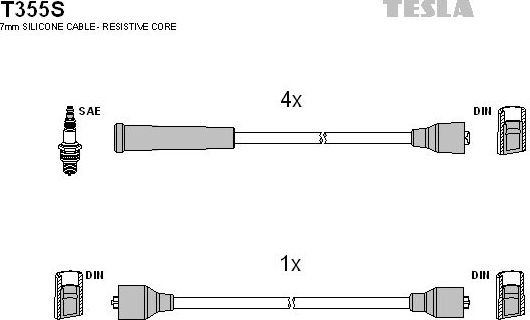 Высоковольтные провода (провода зажигания) (комплект) Tesla для ВАЗ 2104 1985-2012. Артикул T355S