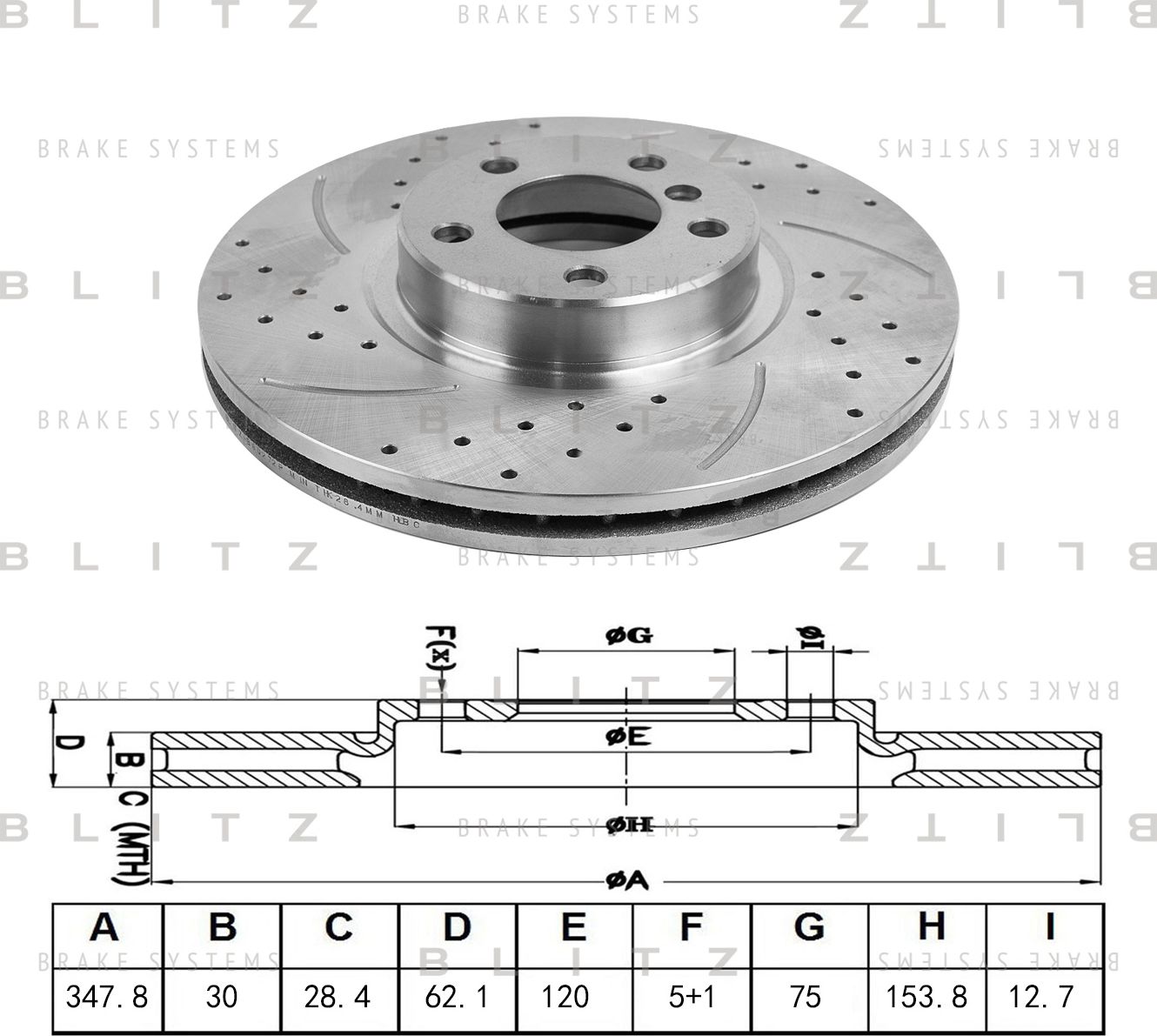 Диск тормозной BMW X5 (E70)/ X6 (E71) 07- перед. (Blitz). Артикул BS0272P
