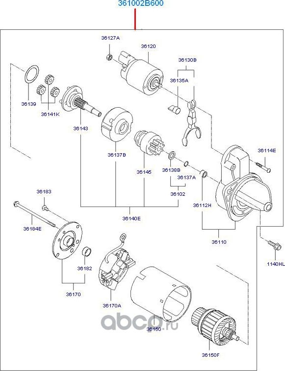 Стартер (в сборе) Hyundai / KIA. Артикул 361002B600