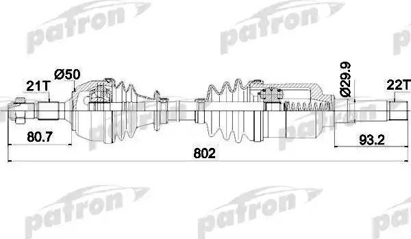 Полуось (привод в сборе, приводной вал) Patron. Артикул PDS0081