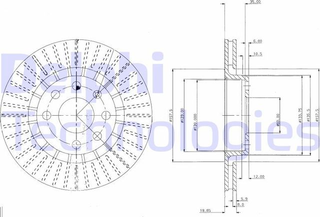 Тормозной диск Delphi передний для Opel Combo B 1994-1995. Артикул BG2636