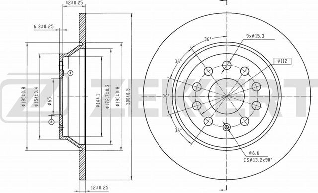 Тормозной диск Zekkert задний для Audi TT III (8S) 2014-2026. Артикул BS-6080B