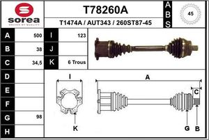 Полуось (привод в сборе, приводной вал) EAI передняя правая для Audi A6 II (C5) 2001-2005. Артикул T78260A