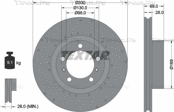 Тормозной диск Textar Pro+ передний левый для Porsche Boxster IV 718 (982) 2016-2026. Артикул 92279605