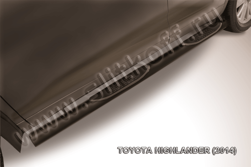 Пороги Slitkoff труба d76 с проступями ЧЕРНЫЕ матовые для Toyota Highlander II 2014-2026. Артикул THI14-008B