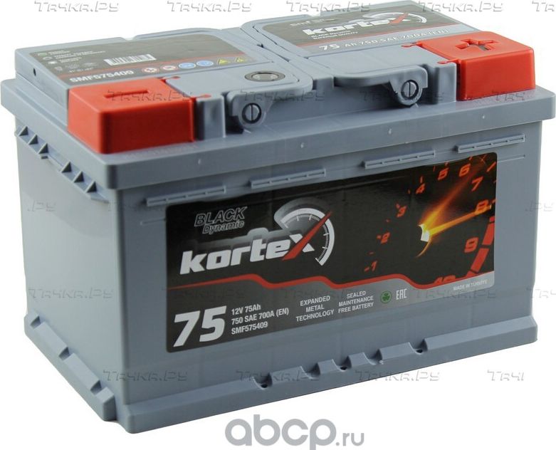 Аккумулятор KORTEX BLACK Dynamic 75А/ч обратная полярность, низкий. Артикул SMF575409
