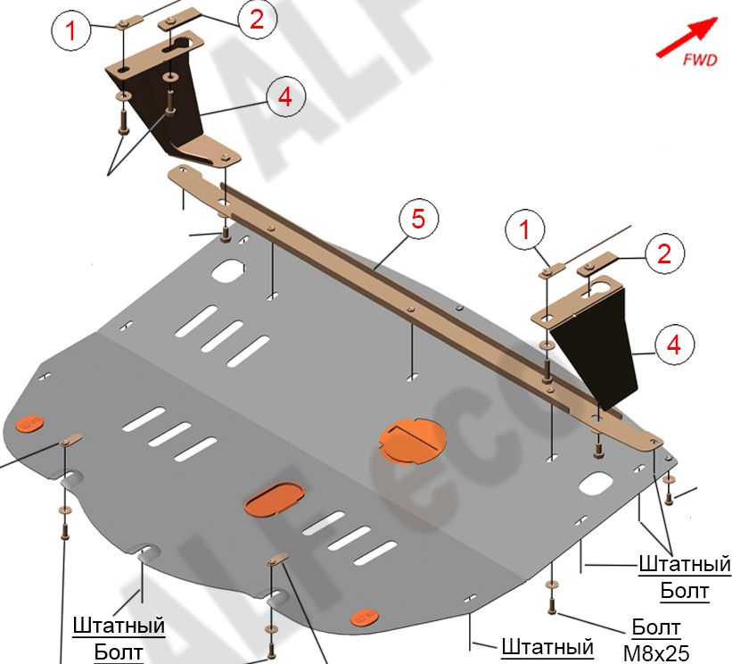 Защита алюминиевая Alfeco для картера и КПП Renault Master III 2014-2026. Артикул ALF.18.14al