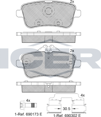 Тормозные колодки Icer задние для Mercedes-Benz M-Класс III (W166) 2011-2015. Артикул 182072-200