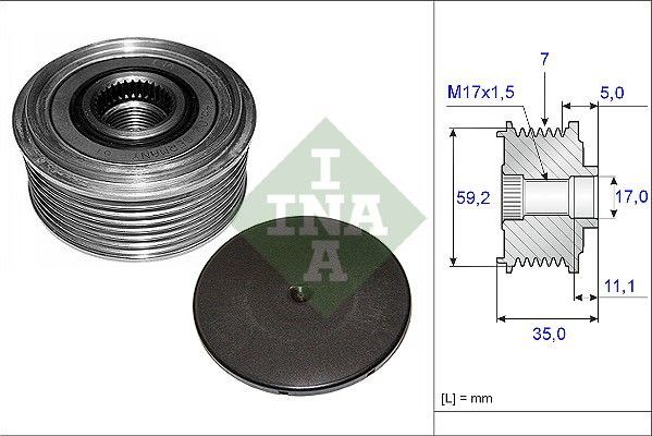 Муфта генератора обгонная Ina для Nissan Cabstar F24M, F24W 2006-2013. Артикул 535 0087 10