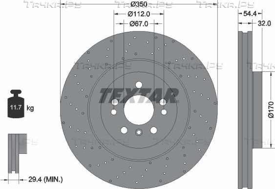 Тормозной диск Textar Pro+. Артикул 92254405