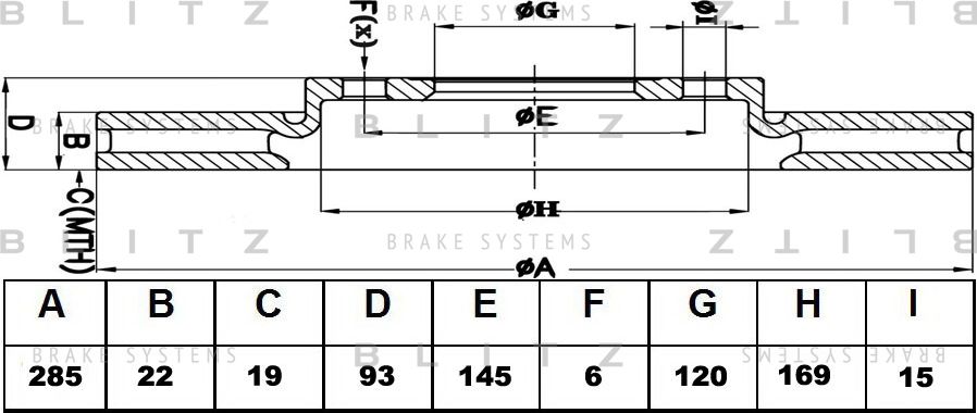 Диск тормозной MB SPRINTER 96- задн. вент. (Blitz). Артикул BS0130