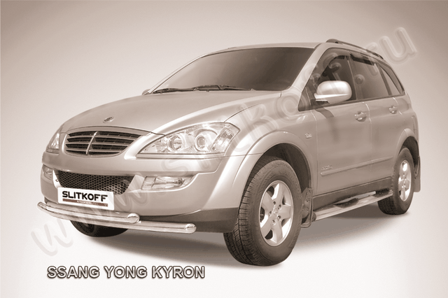 Защита Slitkoff переднего бампера d57+d57 двойная для SsangYong Kyron 2005-2015. Артикул SYK009