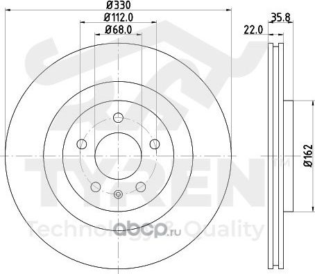 Тормозной диск (Tyren). Артикул TYR1023461