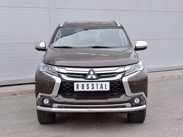Защита RusStal переднего бампера d63 секция для Mitsubishi Pajero Sport III 2016-2020. Артикул MPJSZ-002483