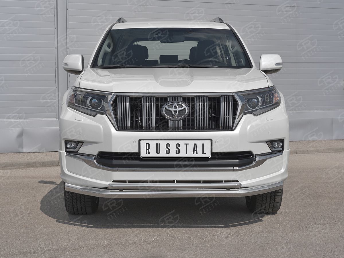 Защита RusStal переднего бампера d63 секции-d42 дуга для Toyota Land Cruiser Prado 150 Style 2019-2020. Артикул LCPZ-003296